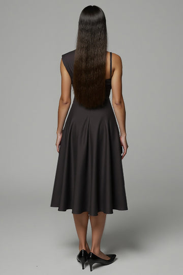 A Line Asymmetrical Midi Black Work Dress